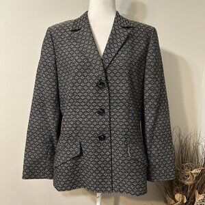 Le Suit Women Blazer Jacket Geometric Black Beige Lined Fitted Tweed Sz 14